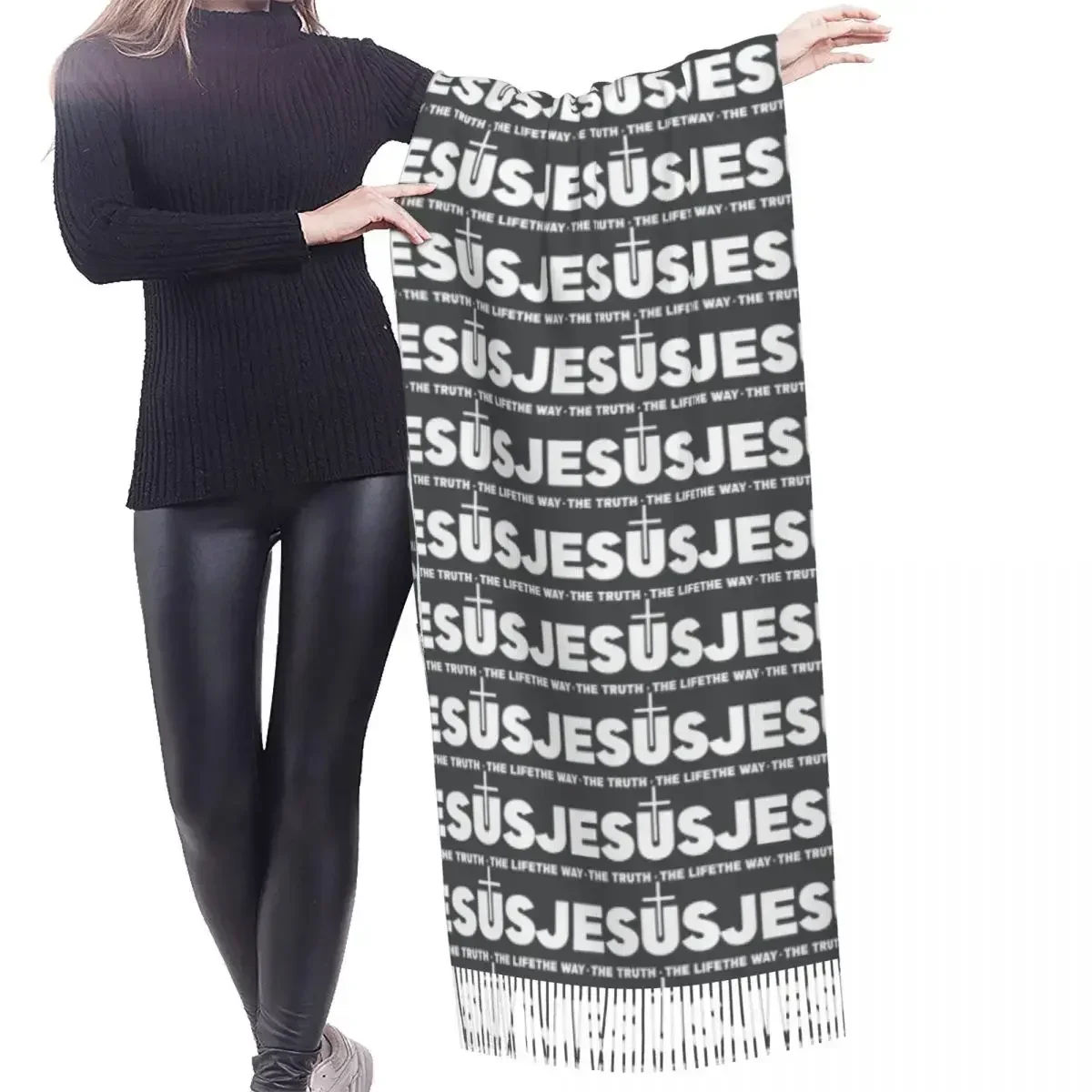 Custom Christ The Way The Truth The Life Tassel Scarf Women Soft Religion Christian Faith Shawl WrapWinter Fall Scarves