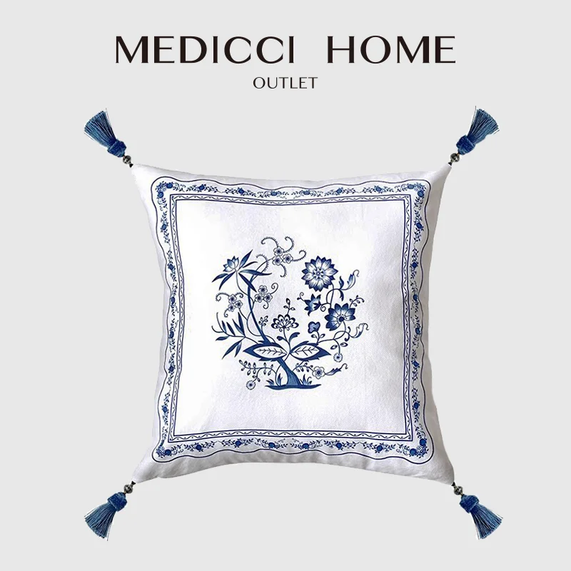Medicci Home Oriental Art Blue Onion Throw Pillowcase Luxury French Atmosphere Sense Decorative Cushion Cover For Sofa Bed Couch