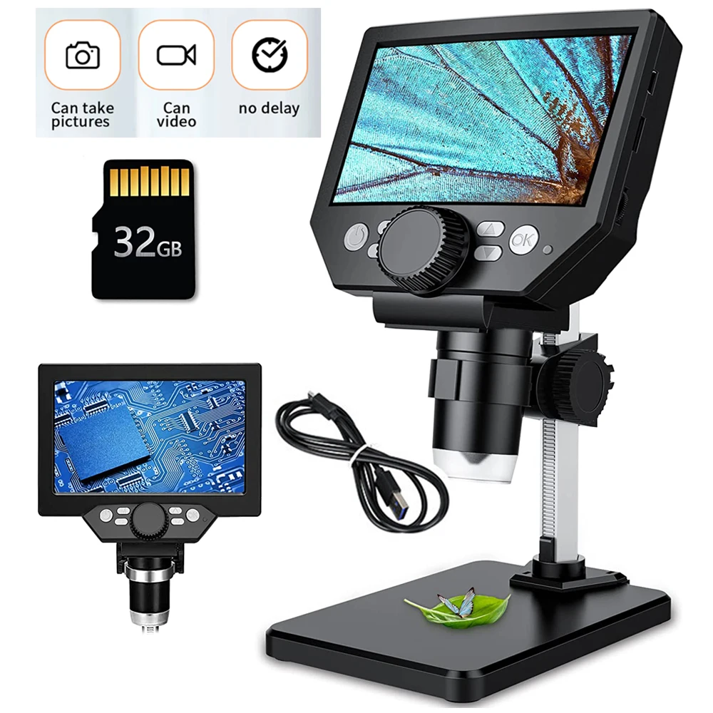 1-1000X Magnification Zoom Wireless USB Stereo LCD Digital Microscope,4.3'' 1080P 10 Megapixels HD Screen Camera Video Recorder