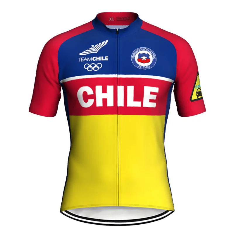 

Outdoor Short Sleeve Road Cycling Jersey Bicycle Jacket Chile National Team Shirt Clothes Bike Anti-Slip Downhill Pocket Top