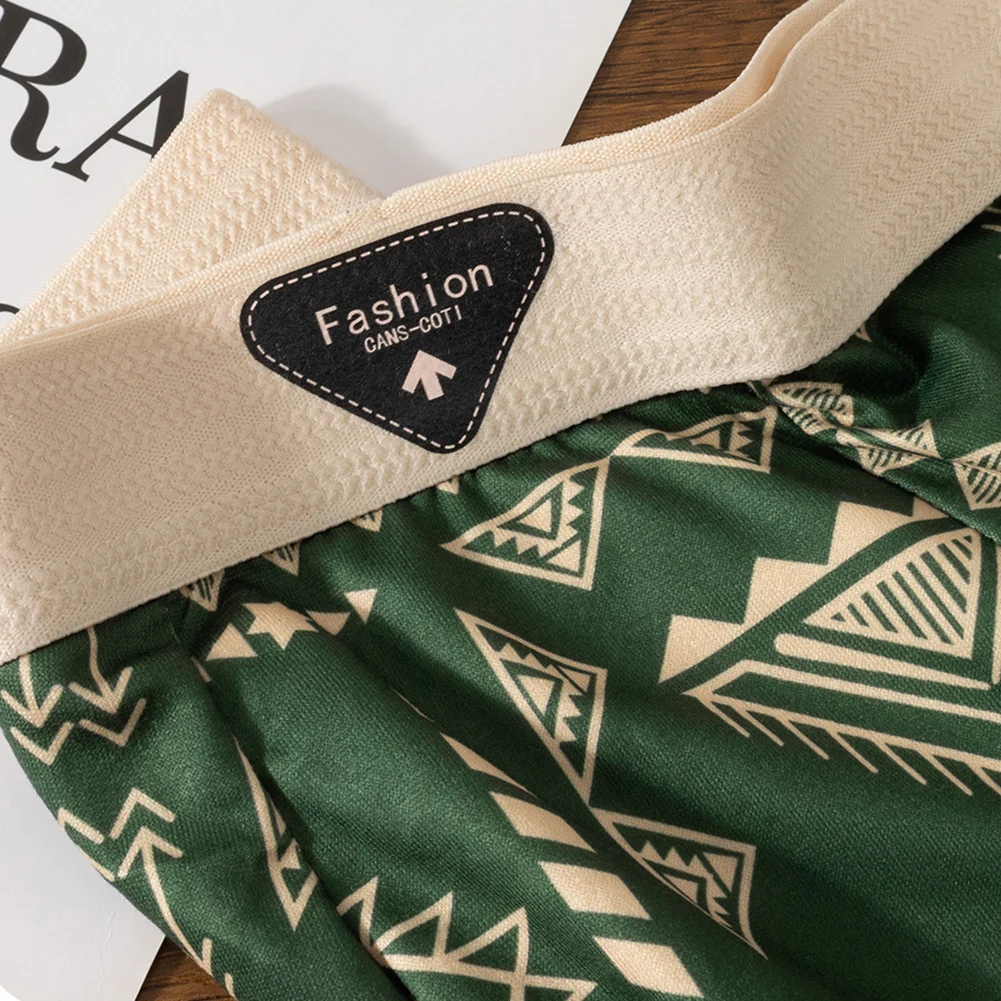 Men Retro Ethnic Printed Fashion Casual Boxers Shorts Underwear Comfortable Elastic Middle Rise Four Corners Trunk