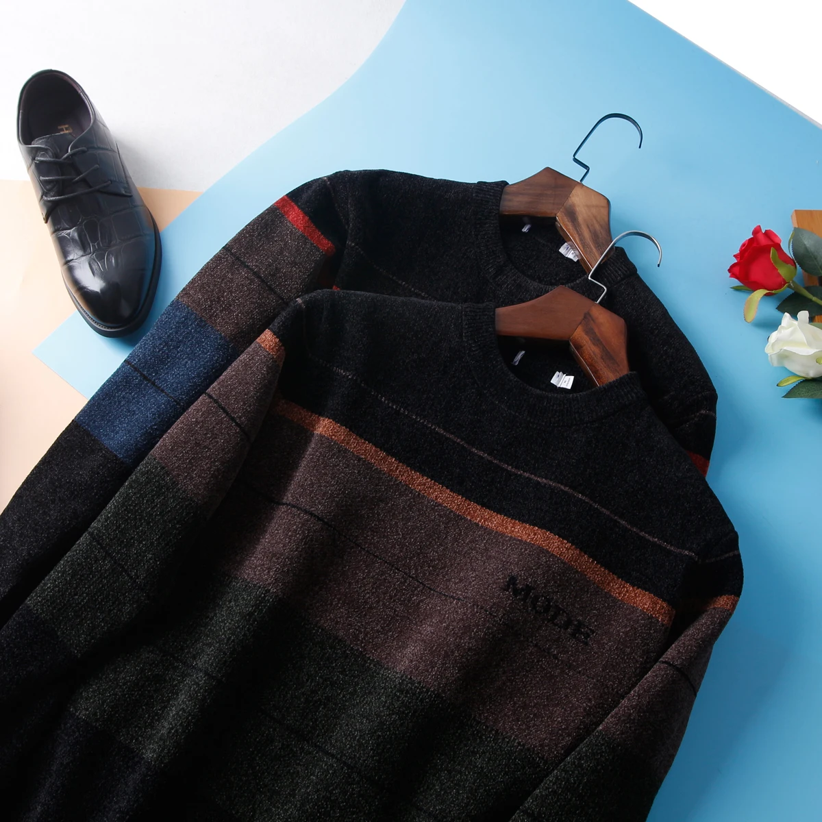 

Утепленный вязаный свитер с круглым вырезом, повседневный модный мужской пуловер для осени и зимы, прямой крой