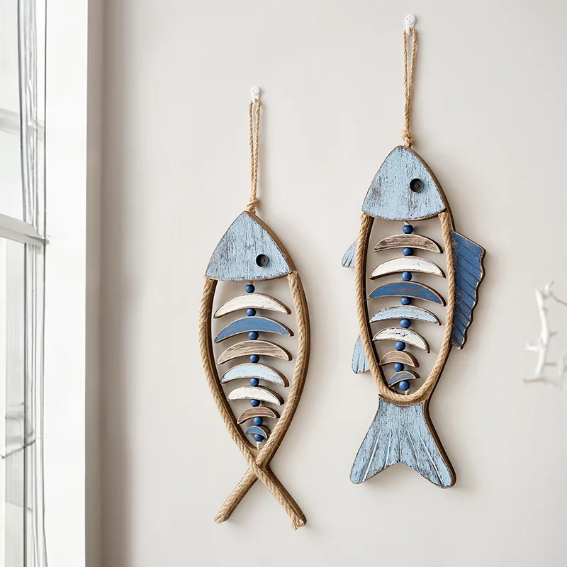 1PC Hand Carved Fish Wall Decor Wooden Fish Pendant Unique Wall Hangings Ornaments Ocean Beach Theme Restaurant Bar Wall Decor