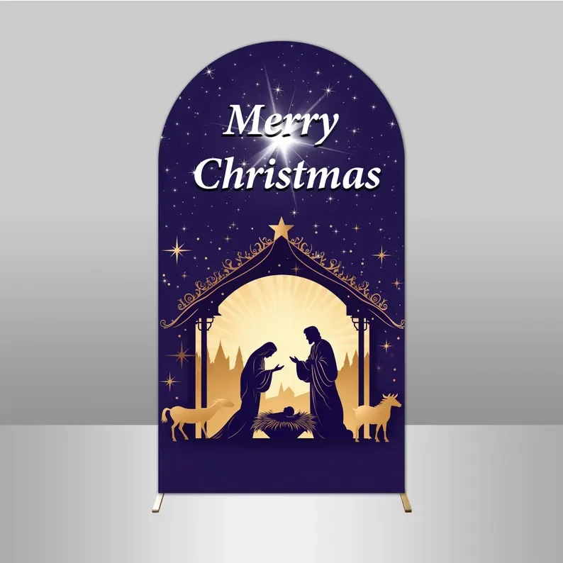 Mehofond Christmas Nightการประสูติ2ด้านArchฝาครอบฉากหลังวันเกิดของพระเยซูXmasฟาร์มBarnเด็กตกแต่งPhoto Studio