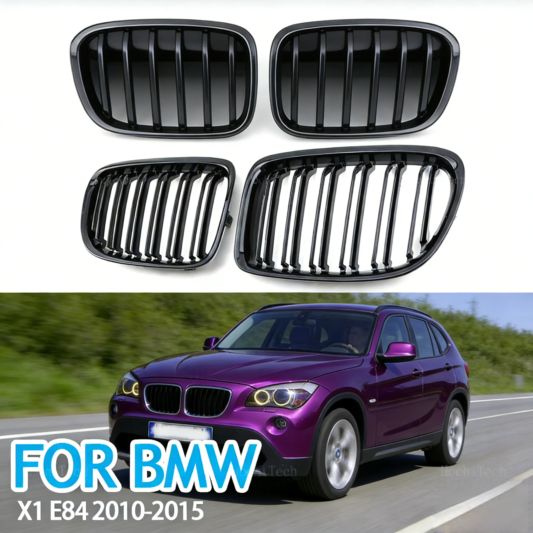 

2Pcs Car Style Gloss Black Front Kidney Double Slat Grill Grille for BMW X1 E84 2010-2015 Car Accessories High Quality
