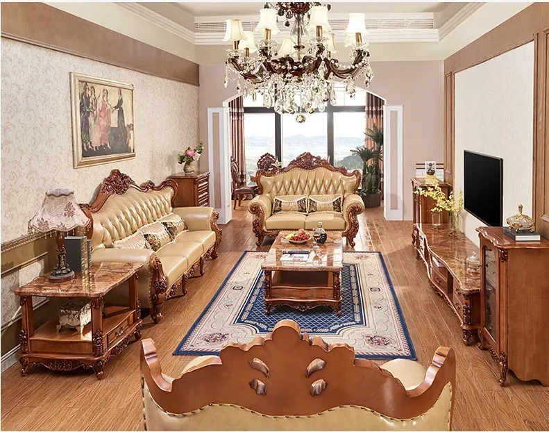 

#For Living Room Furniture Sofa Sets Royal Living Room Sofa Furniture Style Wooden Luxury European Leather Sofa 1 Set Antique