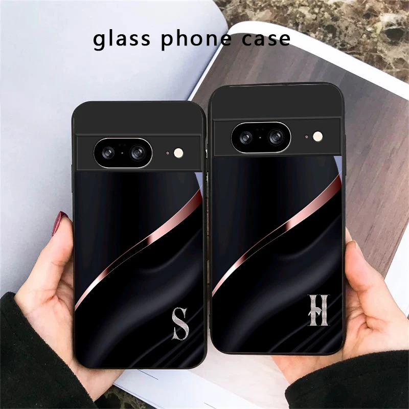 

Elegant letter 'S M R' For Google Pixel 8 7 9 10 Pixel 10 Pro XL Pixel 9 Pro XL Pixel 8a 7a Pixel 7 Pro Black Glass Phone Case