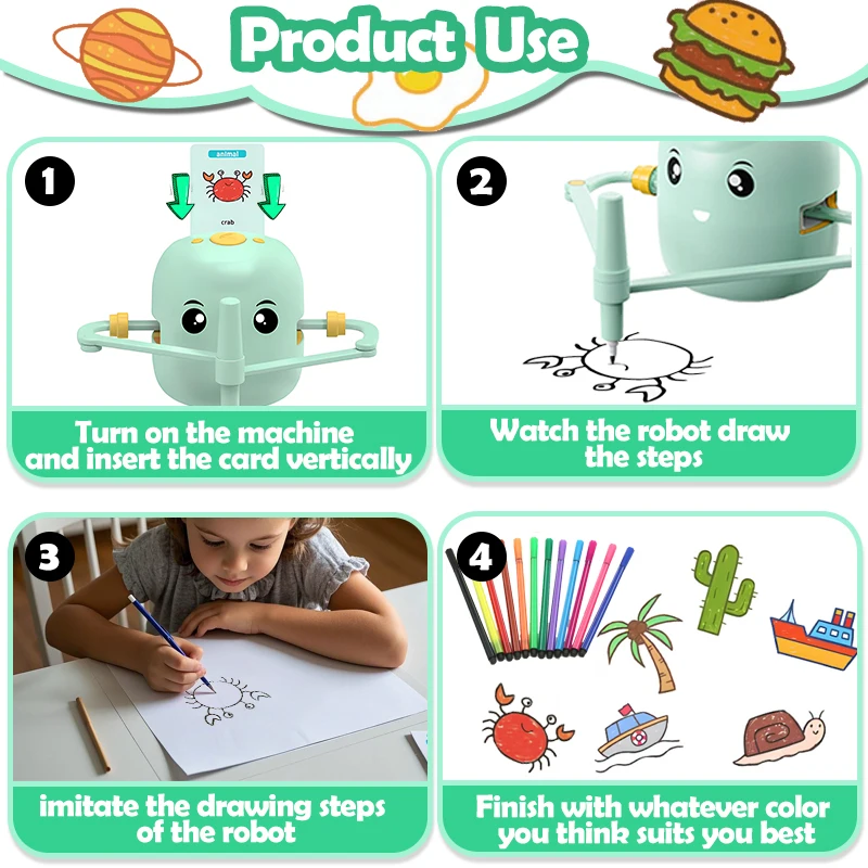 Learning Educational Drawing Robot Toys for Kids,Music Interactive Talking Drawing Robot Sight  Teaching words Learning toy