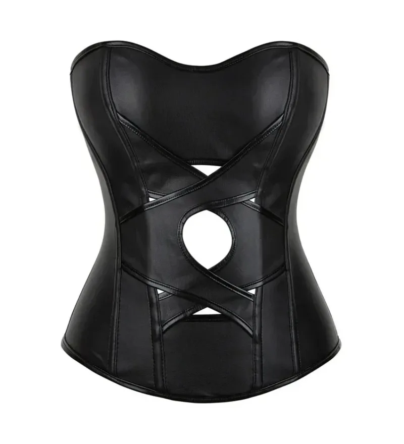

Женские кожаные корсеты в стиле стимпанк на молнии с вырезами и бюстье, топы, формирователь корсета, нижнее белье черного цвета