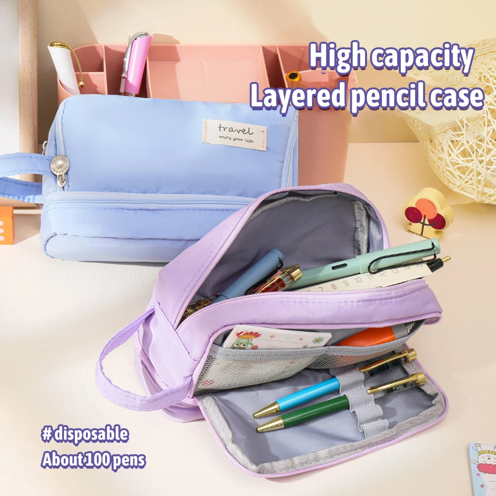 Multilayer Pencil Case Large Capacity Pen Bag Simple Multifunctional Pencil Pouch for Students School Office Stationery Supplies image 5