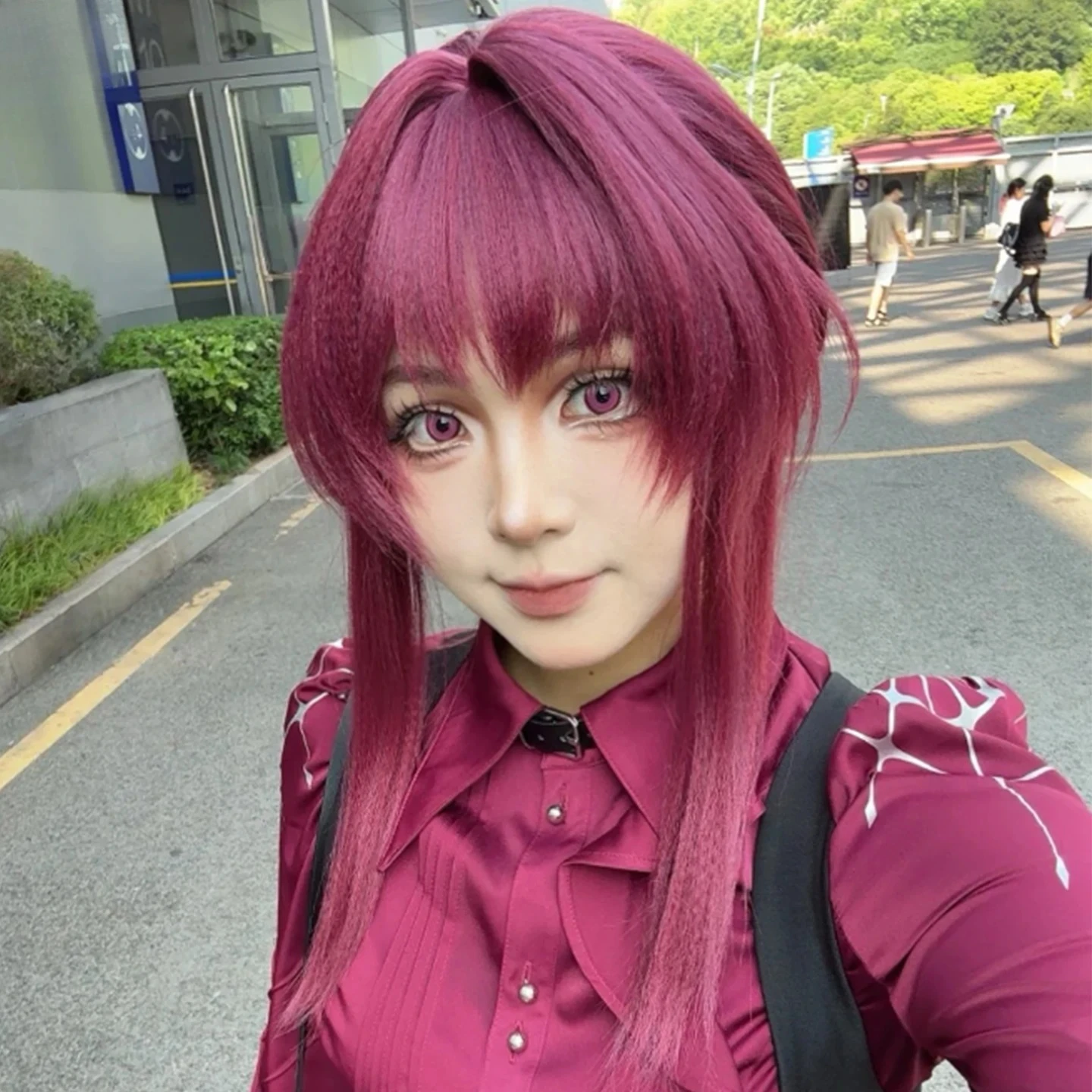 

Collapsed Star Dome Railway Kafka Cos Rose Purple Wig Noble and Elegant Simulated Scalp Integrated Hair Tie Full Head Cover