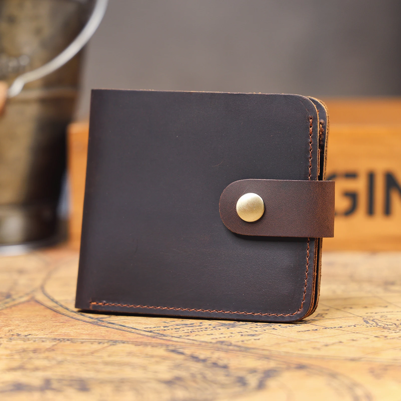Echtes Leder Herren Kurzgeldbörse Kartenhalter Einfache Mini-Geldbörse Crzay House Leder Perfekt zum Tragen von Bargeld & Karten – Detail 6