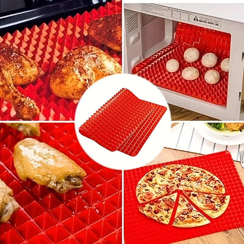 Antihaft-Silikon-Backmatte, 40,6 x 27,9 cm, Pyramiden-Kochmatte, BPA-freie Pfanne zum Backen von Mikrowellenherden, leicht zu reinigende Brathähnchen-Matte – Detail 2