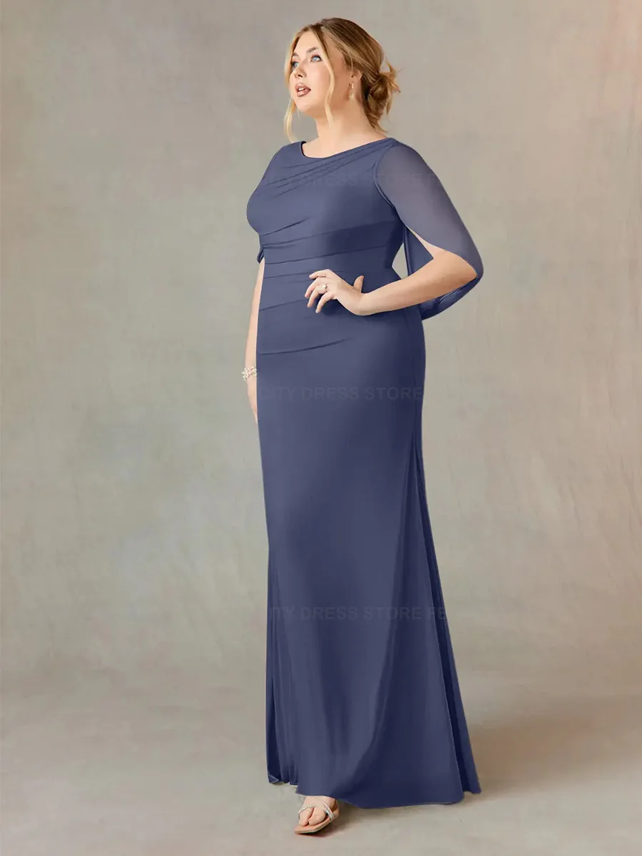 Simple Plus Size Mother of the Bride Dresses 2023 Mermaid Chiffon Ankle-Length Pleated Wedding Guest Dress Gown Vestidos de Gala