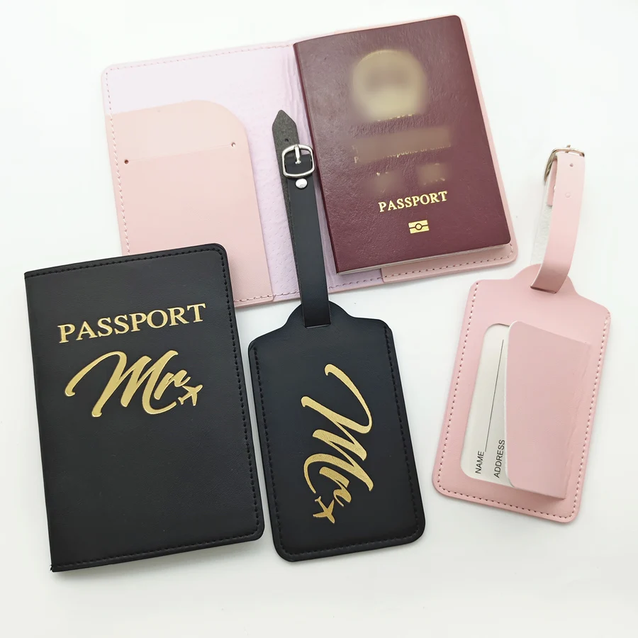 4PCS/Set Couples Passport Cover Luggage Tag Suitcase Name ID Cards Holder Lightweight Travel Accessories Flight Lovers Gifts