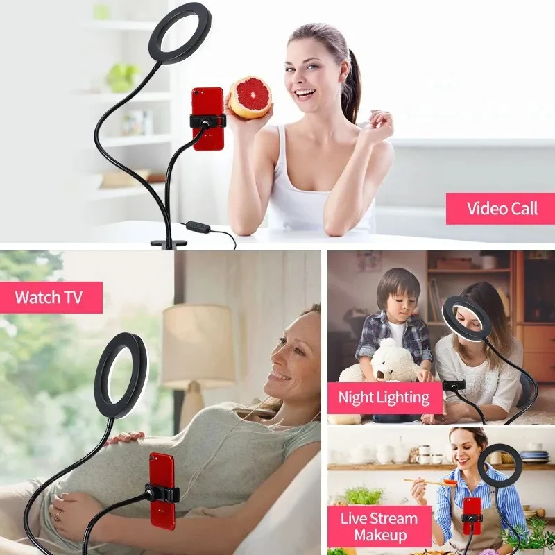 Dual Lights Led Ring Fill Light Flexiable USB Ring Light Fill-in Lamp Dimmable Ring Lamp with Phone Holder for Live Streaming