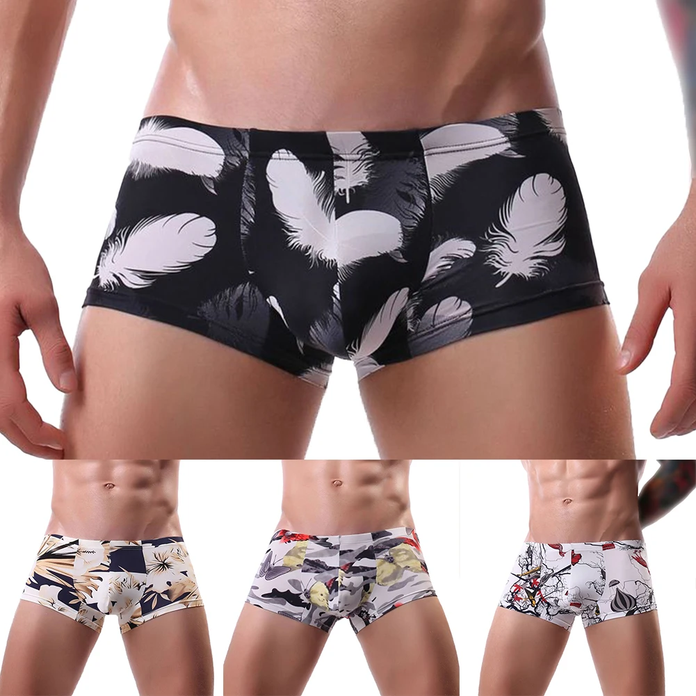 

Sexy Mens Comfy Underwear Silky Briefs All Seasons Bikini Male Swimming Trunks Lightweight Print Шорты Мужские
