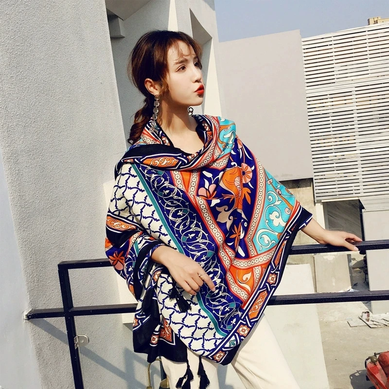 Summer Women Large-size Printed Cotton Linen Beach Shawls Muslim Hijabs Ethnic Scarf Travel Sunscreen Scarf/Scarves image 5