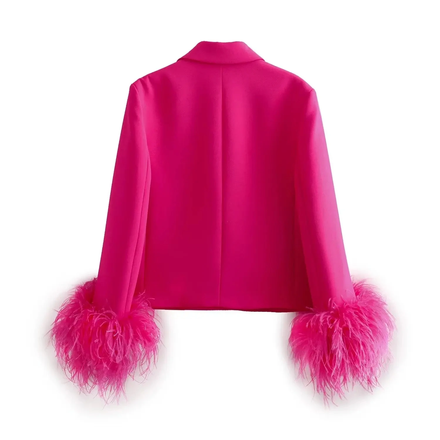 ZA Fashion Pink Feathers Sleeve Blazer Women Elegant One Button Jacket Trousers 2024 Casual Autumn Office Outfits