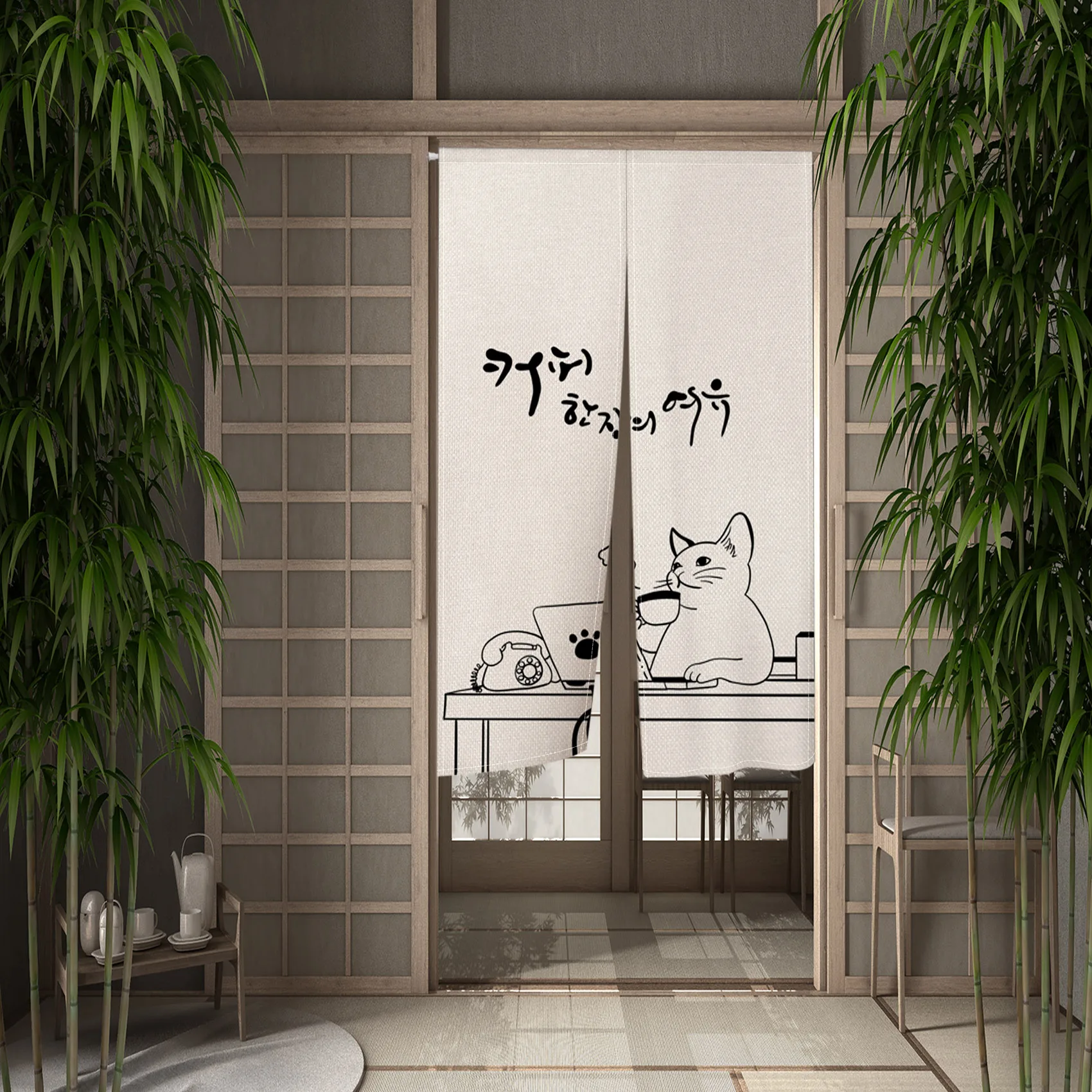 Japanese Cute Cat Noren Door Curtains Modern Minimalist Home Decor Linen Doorway Curtains Kitchen Entrance Split Half Curtains