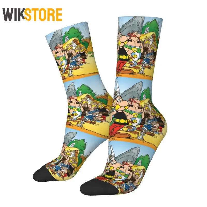 Homens e Mulheres Anime Asterix e Obelix Crew Socks, Unisex, Bonito Impressão 3D, Anime Cartoon, Getafix, Respirável, Esportes, Vestido