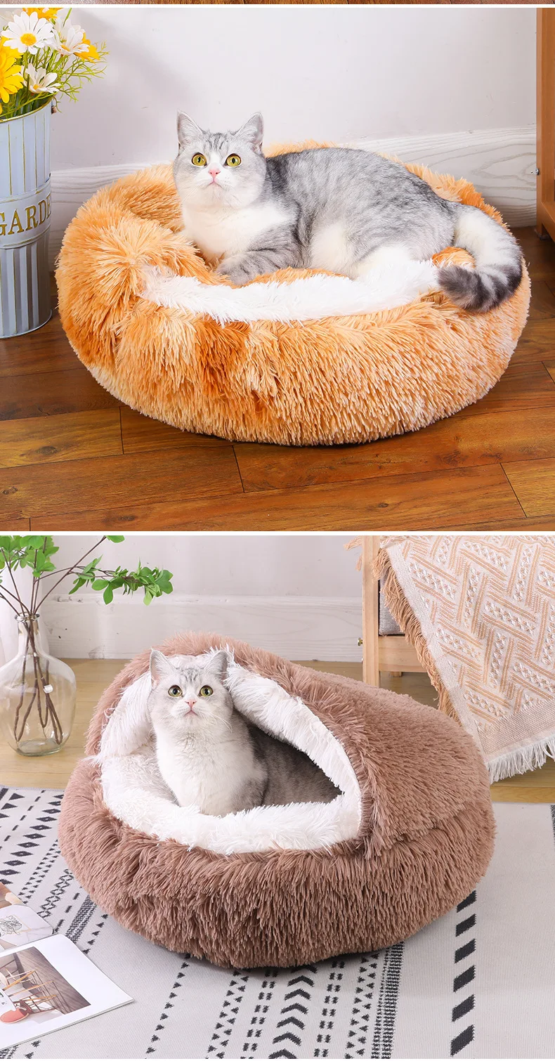 Rundes Hundebett, Winter, warmes Katzenbett, Plüschkorb für Hunde, waschbares Haustierbett für kleine, mittelgroße und große Hunde, Sofa für Katzen – Detail 9