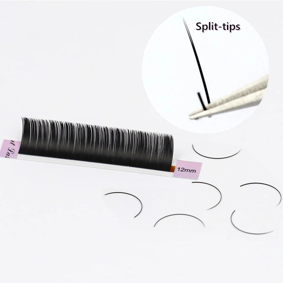 AGUUD 0.15 0.20 B C CC D DD Super Dark Black Ellipse Flat Lashes Extensions Double Split Tip Flat Eyelash Extension Makeup Cilia