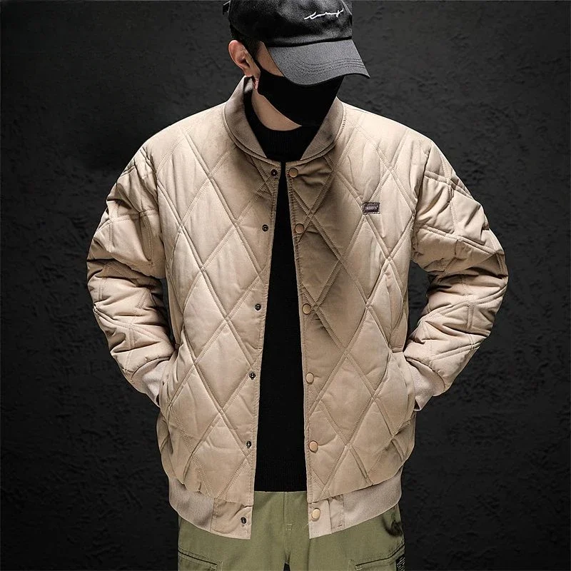 

Man Padded Coat Rhombus Lattice Down Jackets For Men Winter Clothes Parkas Korean Luxury Clothing Padding Popular Chic Point Hot