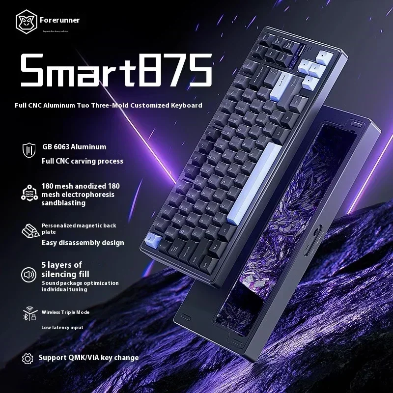 Imagem -03 - Eweadn Smart875 Teclado Mecânico sem Fio Três Modos Junta de Liga de Alumínio pc Personalizado Escritório E-sports Teclado para Jogos Presentes