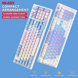 ZA981 Wired Gaming Mechanical Keyboard Russian/English Backlight Gamer Keyboard 98 Keys Knob light control Type-C Hot-swap