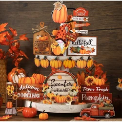 Fall Harvest Wooden Tiered Tray Decor Thanksgiving Desktop Decoration Centerpieces With Pumpkin Spice And Maple Leaf Accents