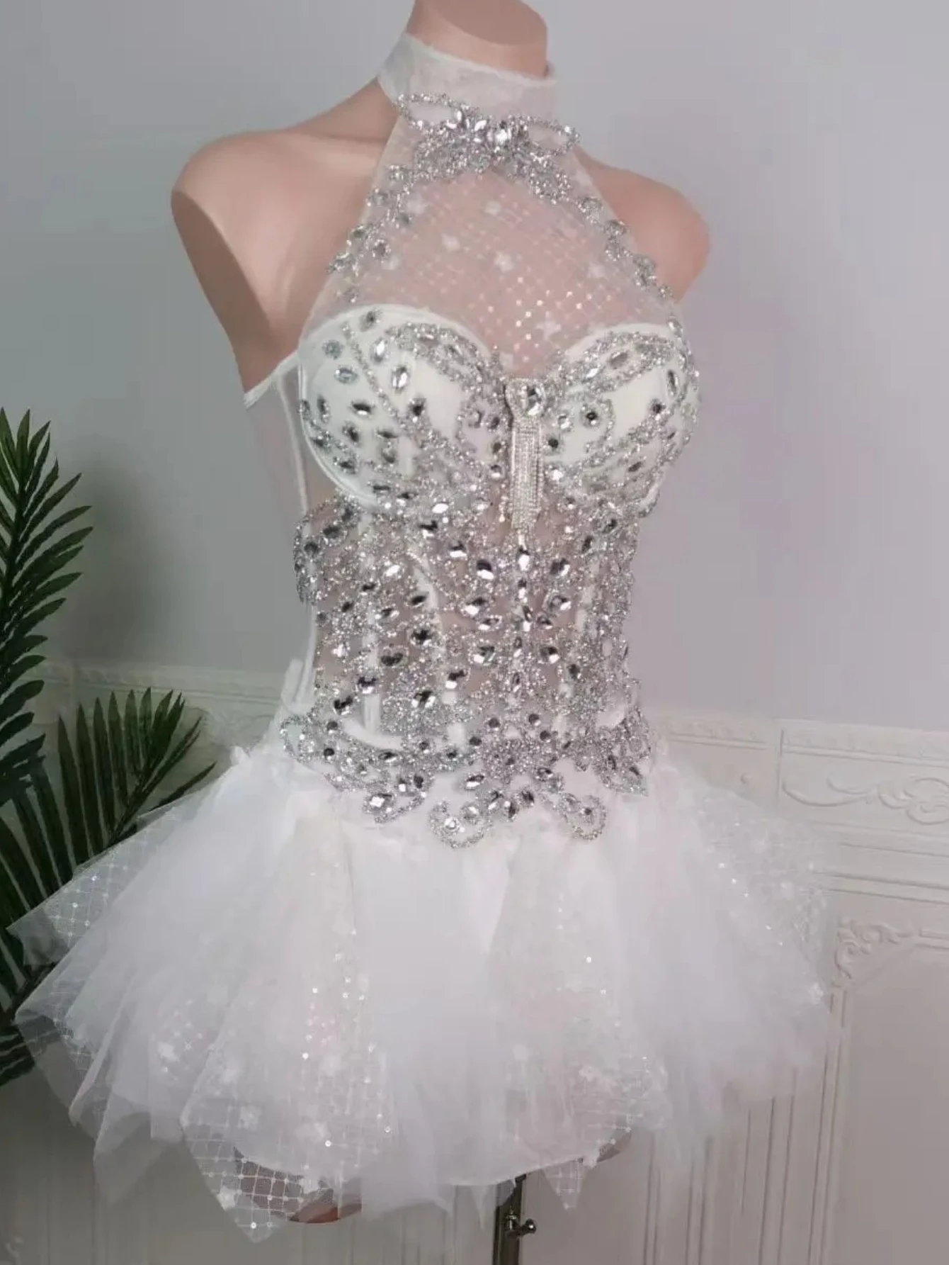 Luxury Sparkling Diamond Neck Hanging Perspective Sexy Bikini Dress Bar Nightclub Show Electric Syllable Singer Dance Party Set