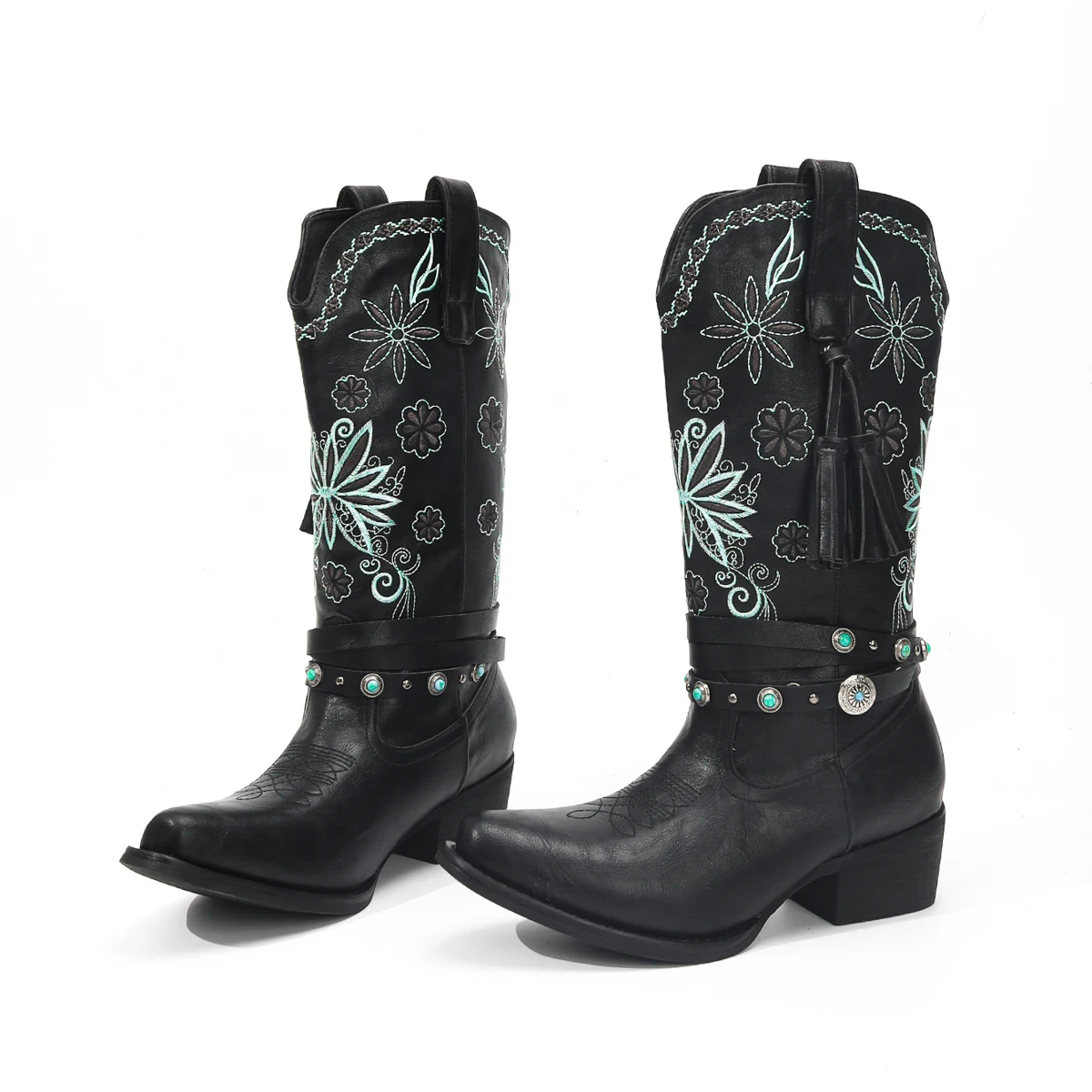 Niche bottes brodées rétro pour femmes, bottes amincissantes d'automne et d'hiver, bottes de cowboy occidentales, bottes de chevalier amincissantes polyvalentes