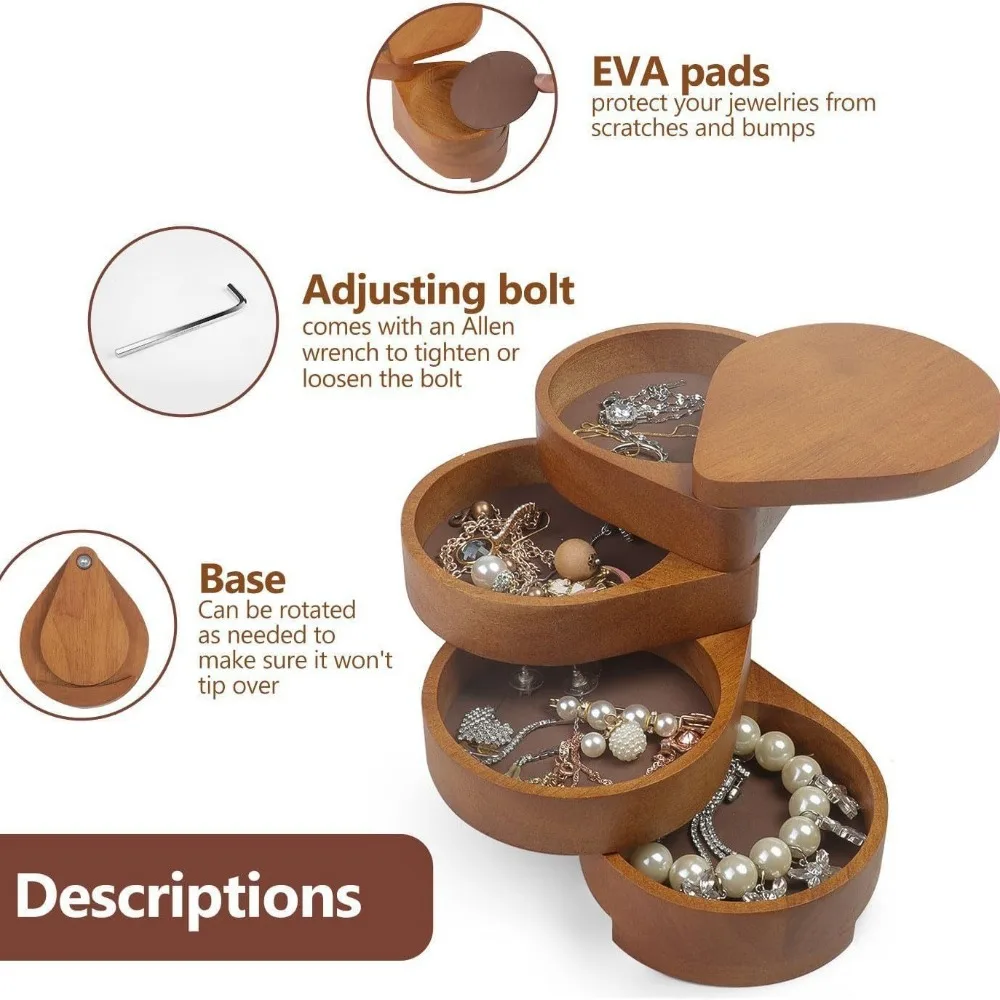 

Wooden Jewelry Storage Box, Rotatable Multi-layer Jewelry Box, Multi-purpose Bamboo Salt Dipper Sugar Edge Box