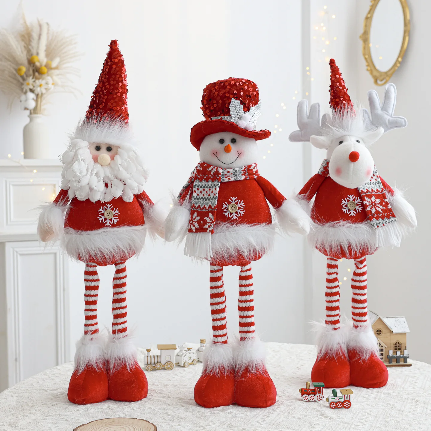 1 Stück Roter Teleskopischer Weihnachtsmann, Schneemann, Elch Stehende Figur, Festliche Party-Dekoration für Zuhause, Schlafzimmer, Fenster, Weihnachtsdekoration
