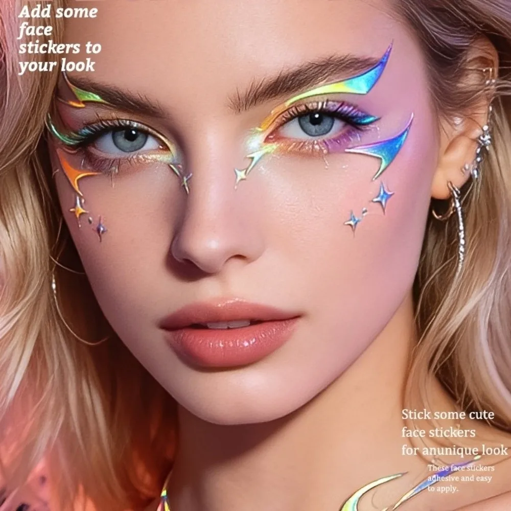 10 PCS Waterproof Eyeliner Eyebrows Tattoo Stickers Glitter Aurora Laser Eye Make-up Stickers Gold Silver