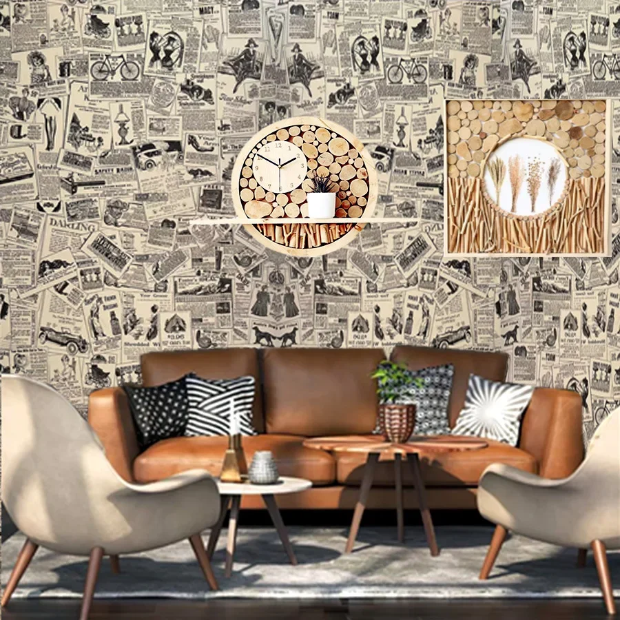 Old Newspaper Pattern Wallpaper Student Dormitory Nostalgic Self-adhesive Wallpaper Coffee Shop Nostalgic Selfadhesive Wallpaper