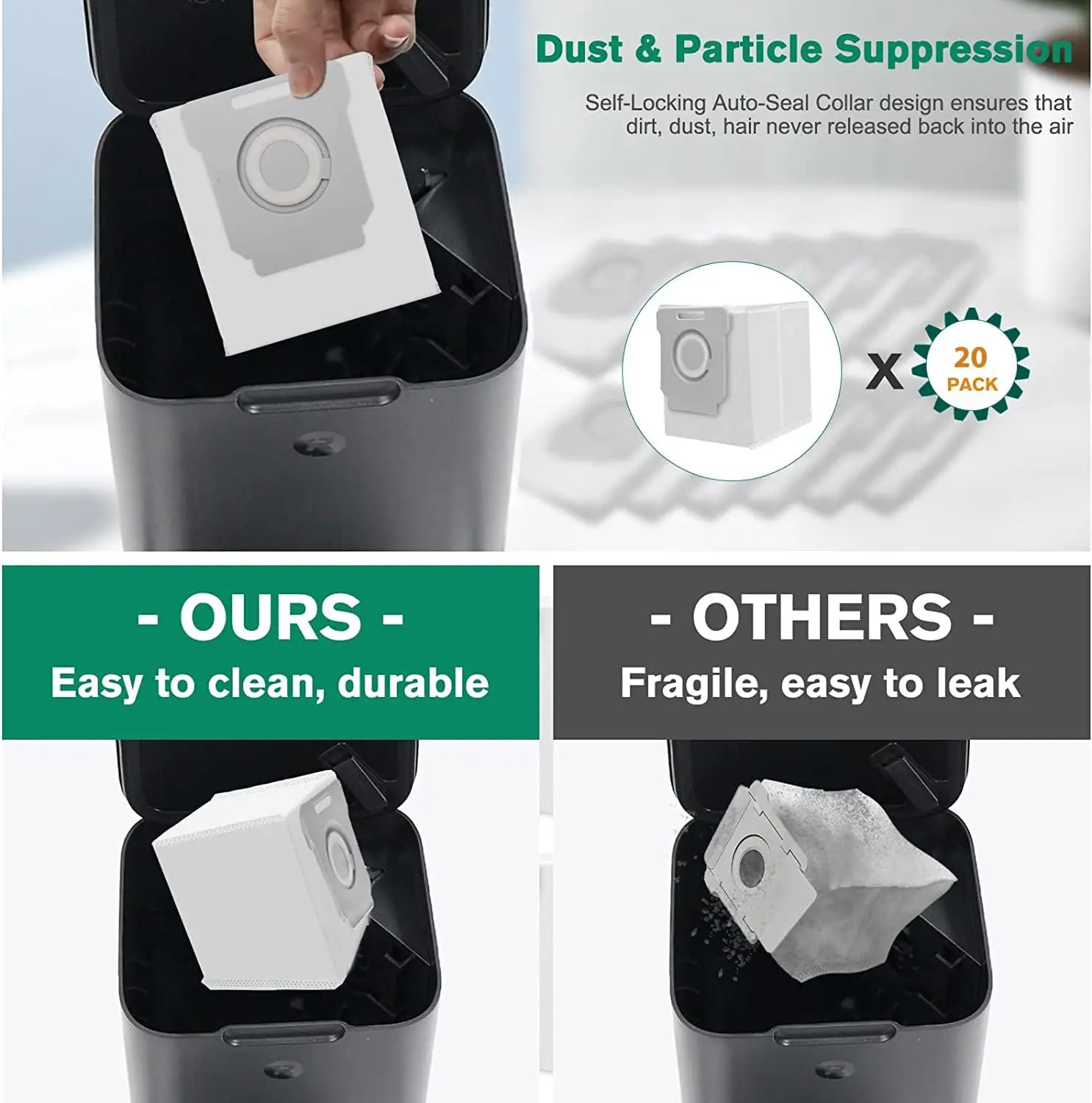 Vacuum Bags Compatible with iRobot Roomba i1+, i3+, i4+, i5+, i6+, i7+, i8+, j5+, j6+, j7+, j8+, j9+, s9+, Vacuum bag for irobot