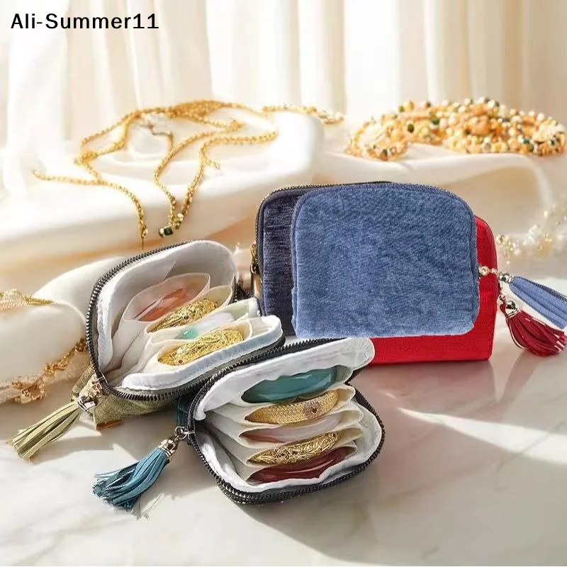 

【Wq0】【A6L】Jewelry Storage Bag With Tassel Pendant Ring Zipper Jewelry Bag Large Capacity Travel Crystal Bracelet Storage Pouch
