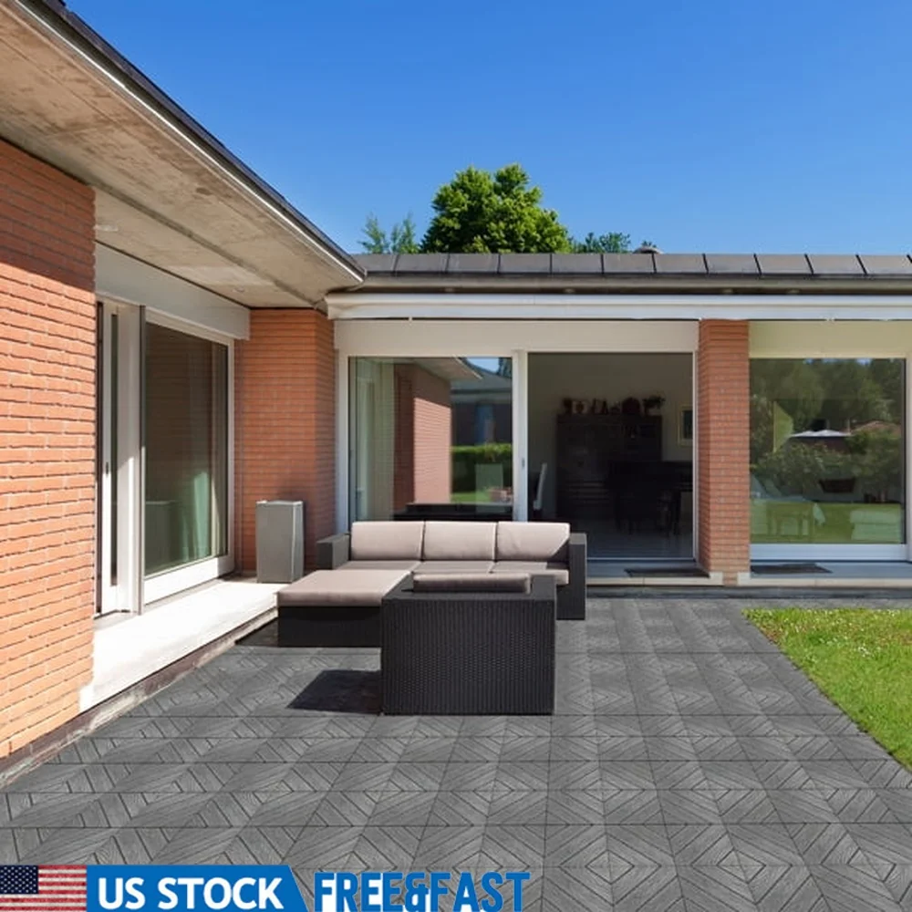 

27-Piece Interlocking Plastic Deck Tiles Waterproof Flooring Indoor Outdoor Use Easy Installation Durable Low Maintenance