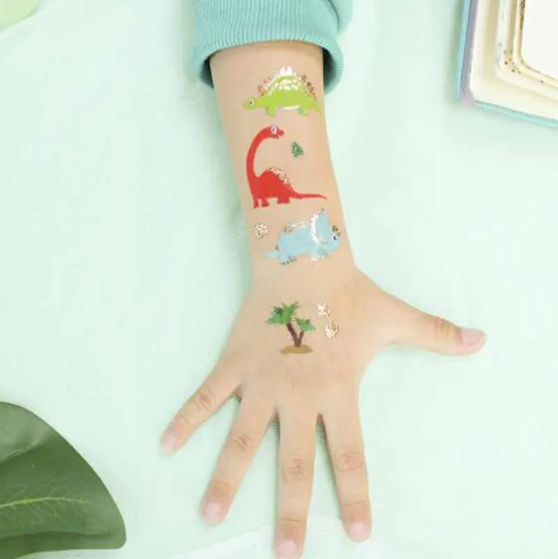 Children Cute Cartoon Dinosaur Bronzing Tattoo Stickers Temporary Waterproof Tattoo Stickers Decals Kids Face Arm Body Art Decal