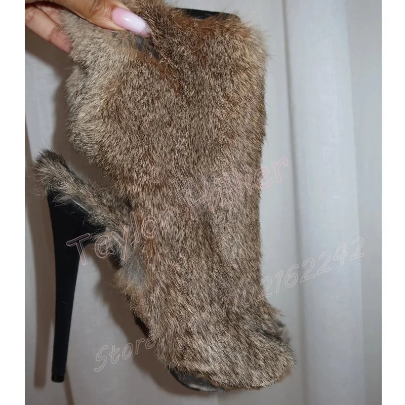 الصيف المفتوحة تو الفراء عالية الكعب جولة رئيس خنجر الجانب سستة المرأة أحذية بوت قصيرة مثير موضة حفلة عشاء الصنادل المصارع