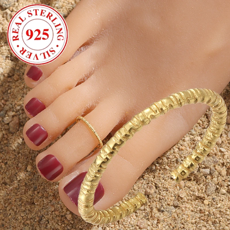 

925 Sterling Silver Twisted Twist Open Women's Summer Beach Toe Ring