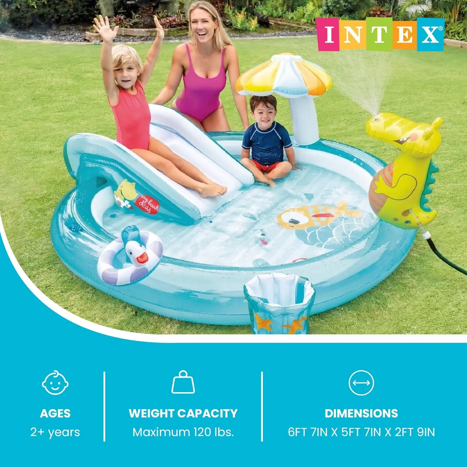 Altrek Store Intex Gator 6.6' x 5.6' x 4" Outdoor Inflatable Kiddie Pool Water Play Swim Center view 2