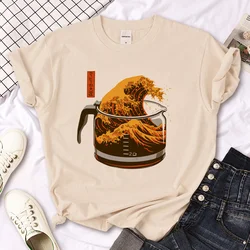 The Great Wave of Coffee t-shirts women summer streetwear Japanese tshirt girl graphic y2k harajuku clothes