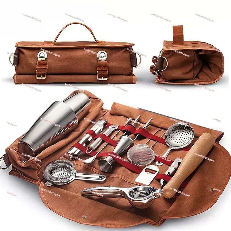 

Bartender Kit Bar Wine Set Bag Canvas Tool Bag Cocktail Shaker Portable Buggy Bag