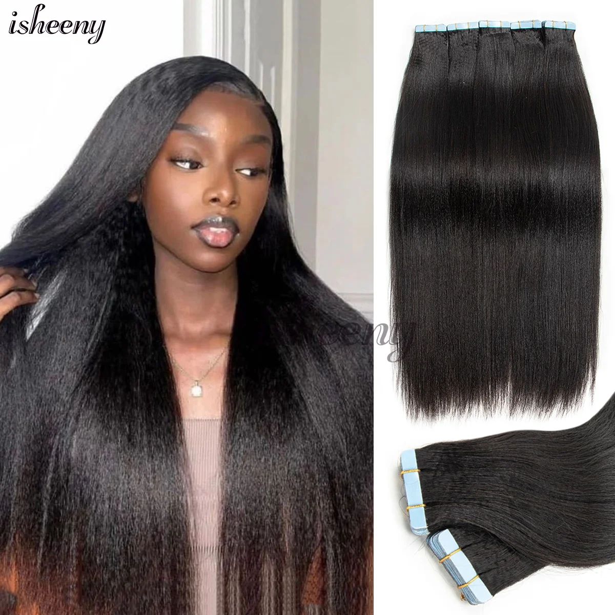 

Невидимые прямые накладные пряди из натуральных волос Light Yaki, 16-22 дюйма, 40-50 г, легко наклеиваются и снимаются, для женщин