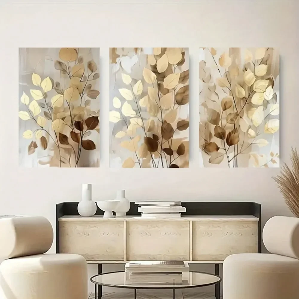 

Canvas Painting,2D Flat Golden LeafThemed Canvas Wall Art Frame Painting, Suitable For Indoor Use, Perfect Gift For Valentines