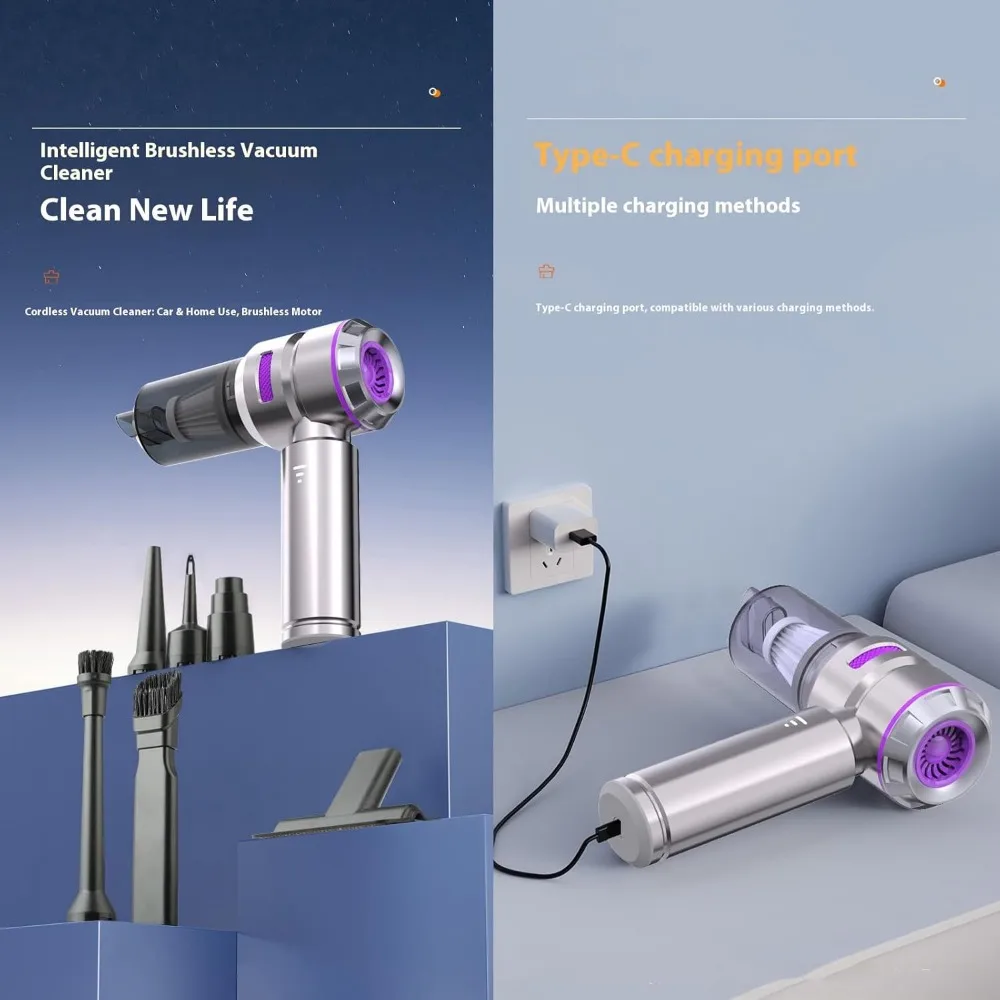 مكنسة كهربائية محمولة 4 في 1 لاسلكية قابلة لإعادة الشحن، شفط قوي 16000 باسكال للسيارات والمكاتب والمنازل