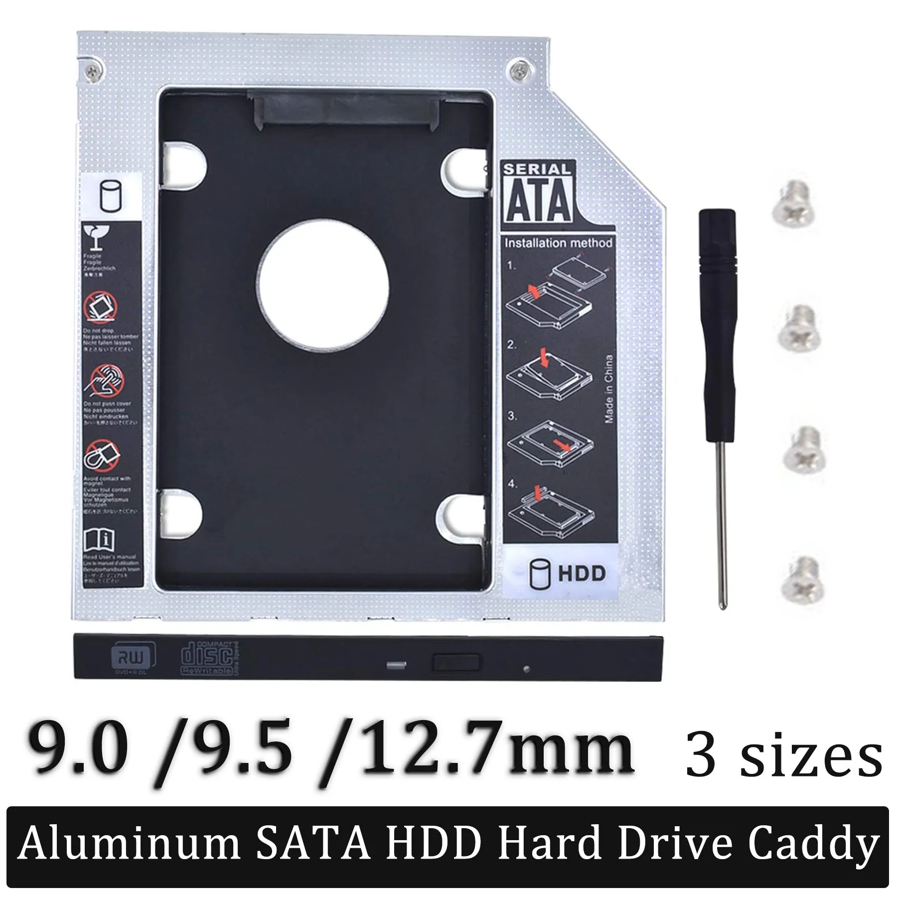 9.0 9.5 12.7mm HDD Aluminum SATA III Hard Drive Caddy 2.5 2nd Ssd Hard Disk Drive Caddy Adapter Bay For Cd Dvd Rom Optical Bay